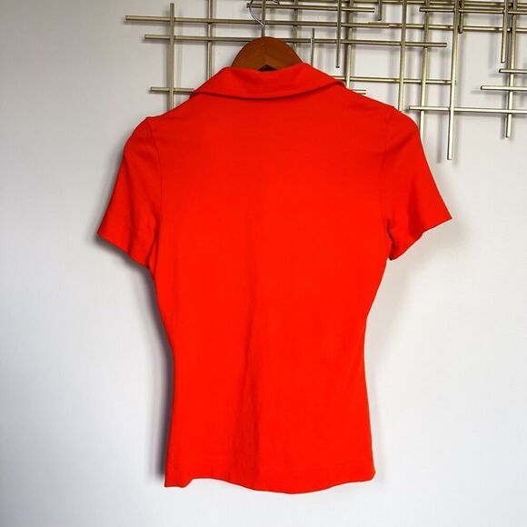 Tory Burch Orange Red Polo Shirt with Gold Logo Buttons Size S - Picture 3 of 7